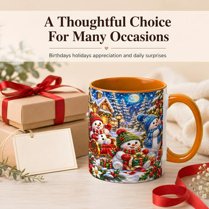 #pl[11oz|Orange] Snowman Family Coffee Mug, Christmas Snowman Mug, Ceramic Cup