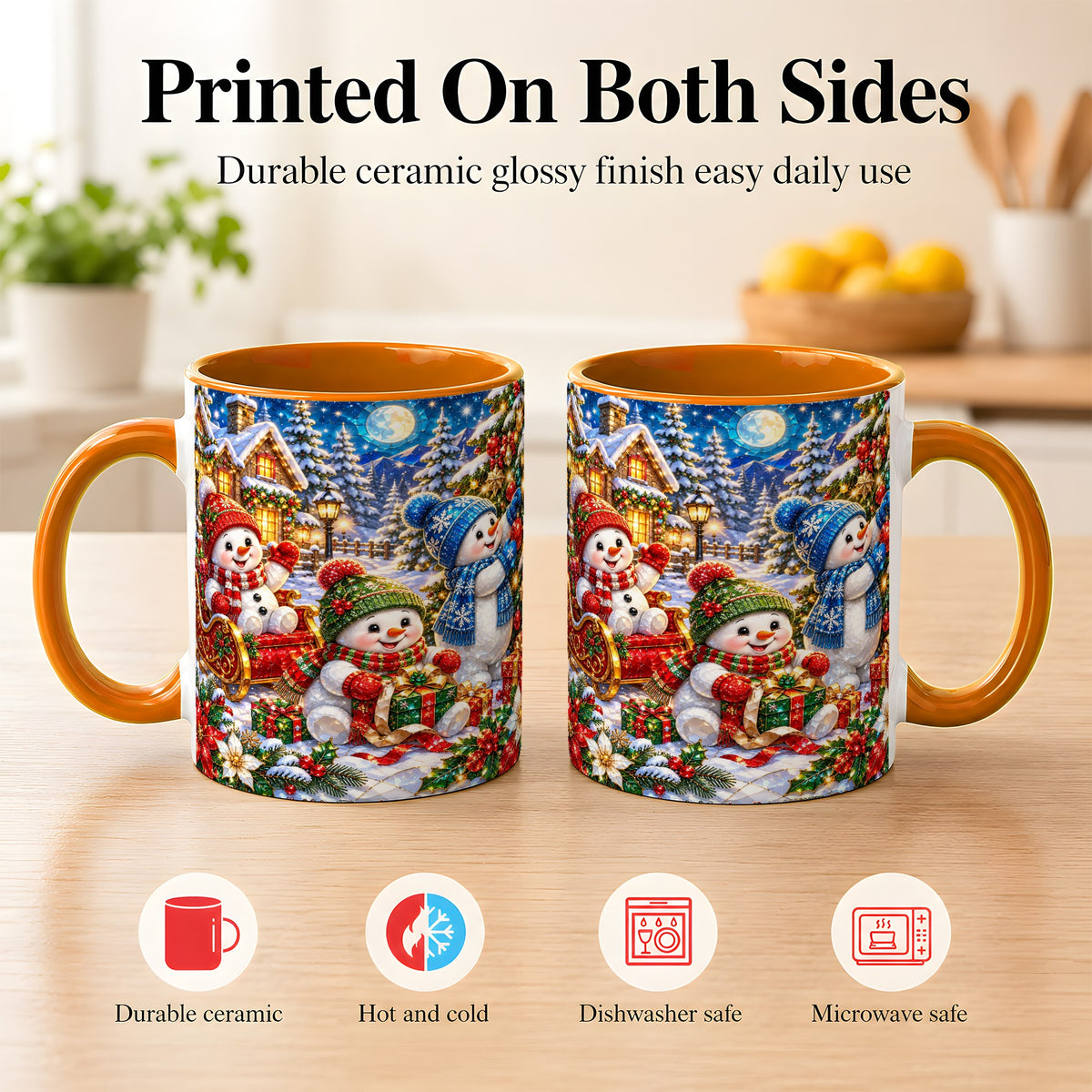 #pl[11oz|Orange] Snowman Family Coffee Mug, Christmas Snowman Mug, Ceramic Cup