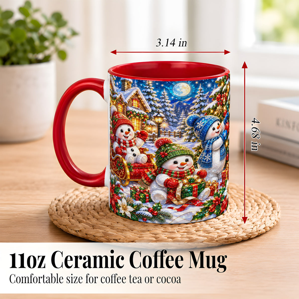 #pl[11oz|Red] Snowman Family Coffee Mug, Christmas Snowman Mug, Ceramic Cup