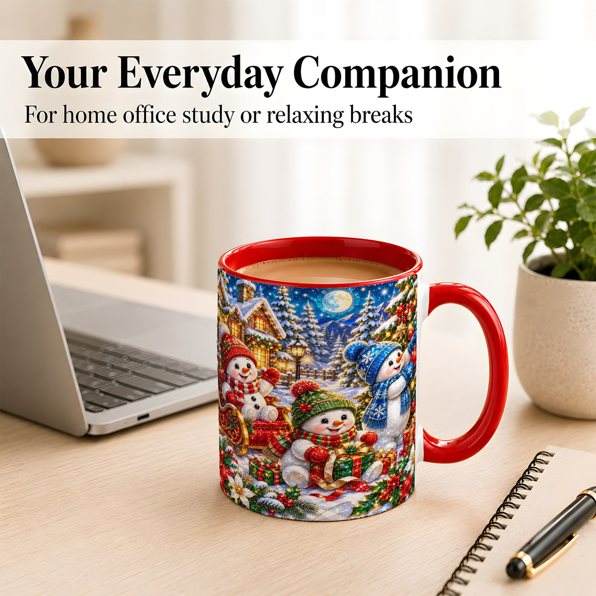 #pl[11oz|Red] Snowman Family Coffee Mug, Christmas Snowman Mug, Ceramic Cup