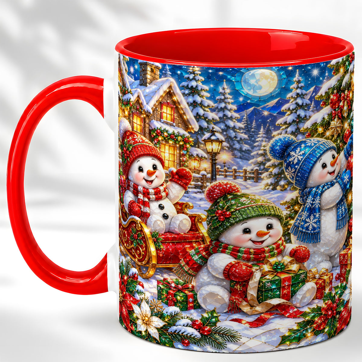 Snowman Family Coffee Mug, Christmas Snowman Mug, Ceramic Cup