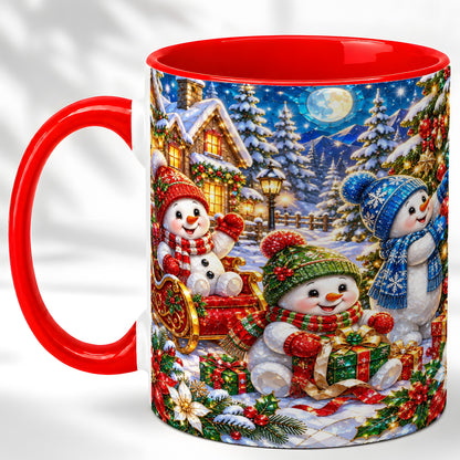 Snowman Family Coffee Mug, Christmas Snowman Mug, Ceramic Cup