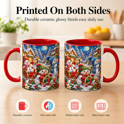 #pl[11oz|Red] Snowman Family Coffee Mug, Christmas Snowman Mug, Ceramic Cup