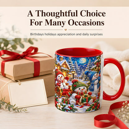 #pl[11oz|Red] Snowman Family Coffee Mug, Christmas Snowman Mug, Ceramic Cup