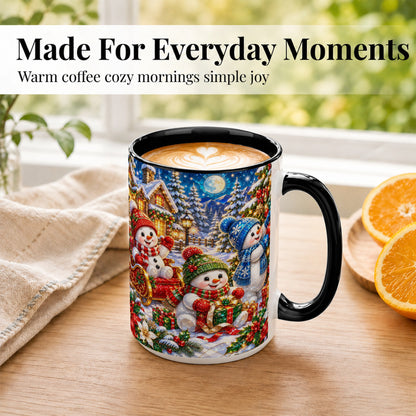 #pl[15oz|Black] Snowman Family Coffee Mug, Christmas Snowman Mug, Ceramic Cup