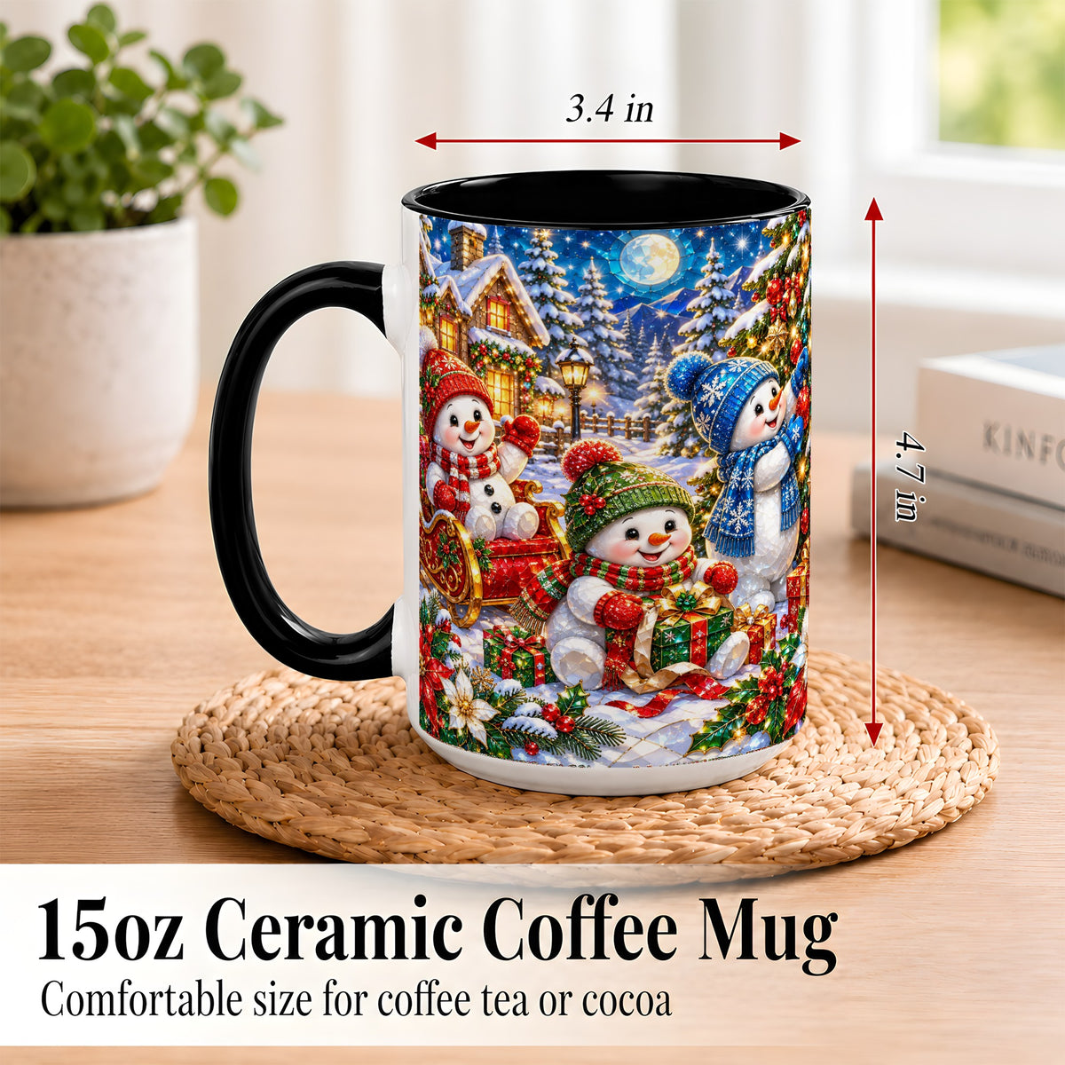 #pl[15oz|Black] Snowman Family Coffee Mug, Christmas Snowman Mug, Ceramic Cup