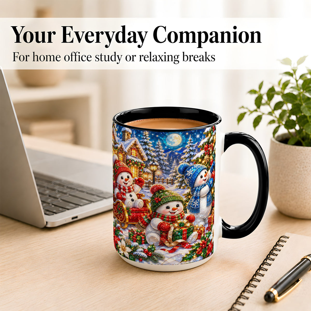 #pl[15oz|Black] Snowman Family Coffee Mug, Christmas Snowman Mug, Ceramic Cup
