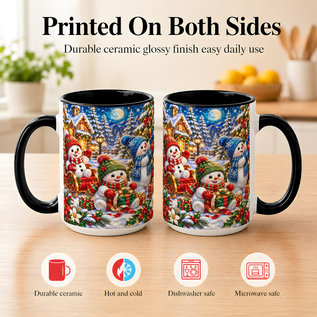 #pl[15oz|Black] Snowman Family Coffee Mug, Christmas Snowman Mug, Ceramic Cup