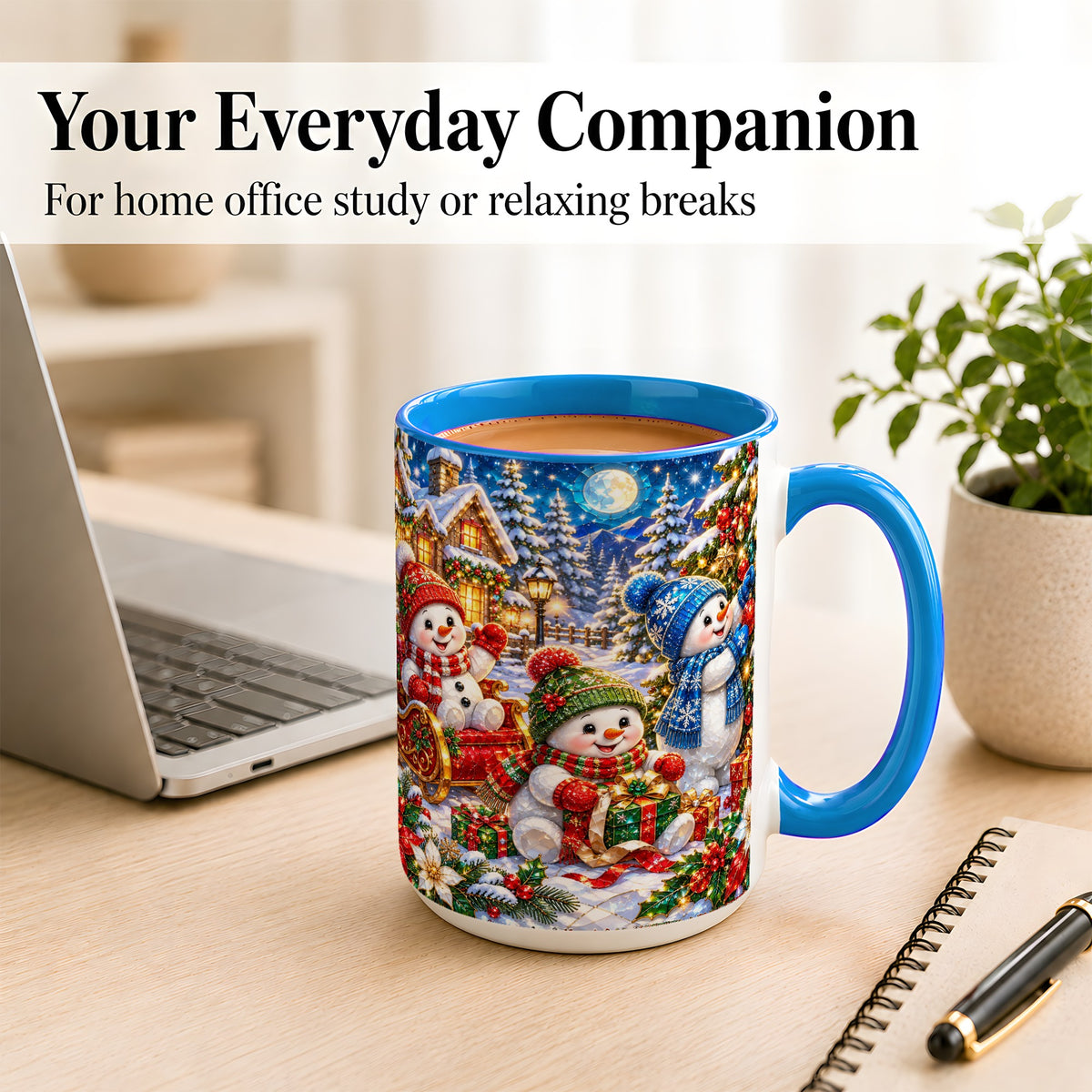 #pl[15oz|Blue] Snowman Family Coffee Mug, Christmas Snowman Mug, Ceramic Cup
