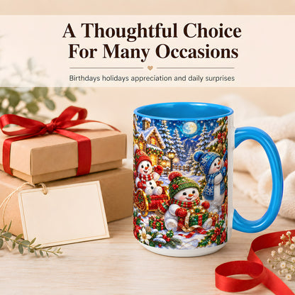 #pl[15oz|Blue] Snowman Family Coffee Mug, Christmas Snowman Mug, Ceramic Cup