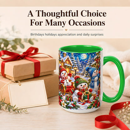 #pl[15oz|Green] Snowman Family Coffee Mug, Christmas Snowman Mug, Ceramic Cup