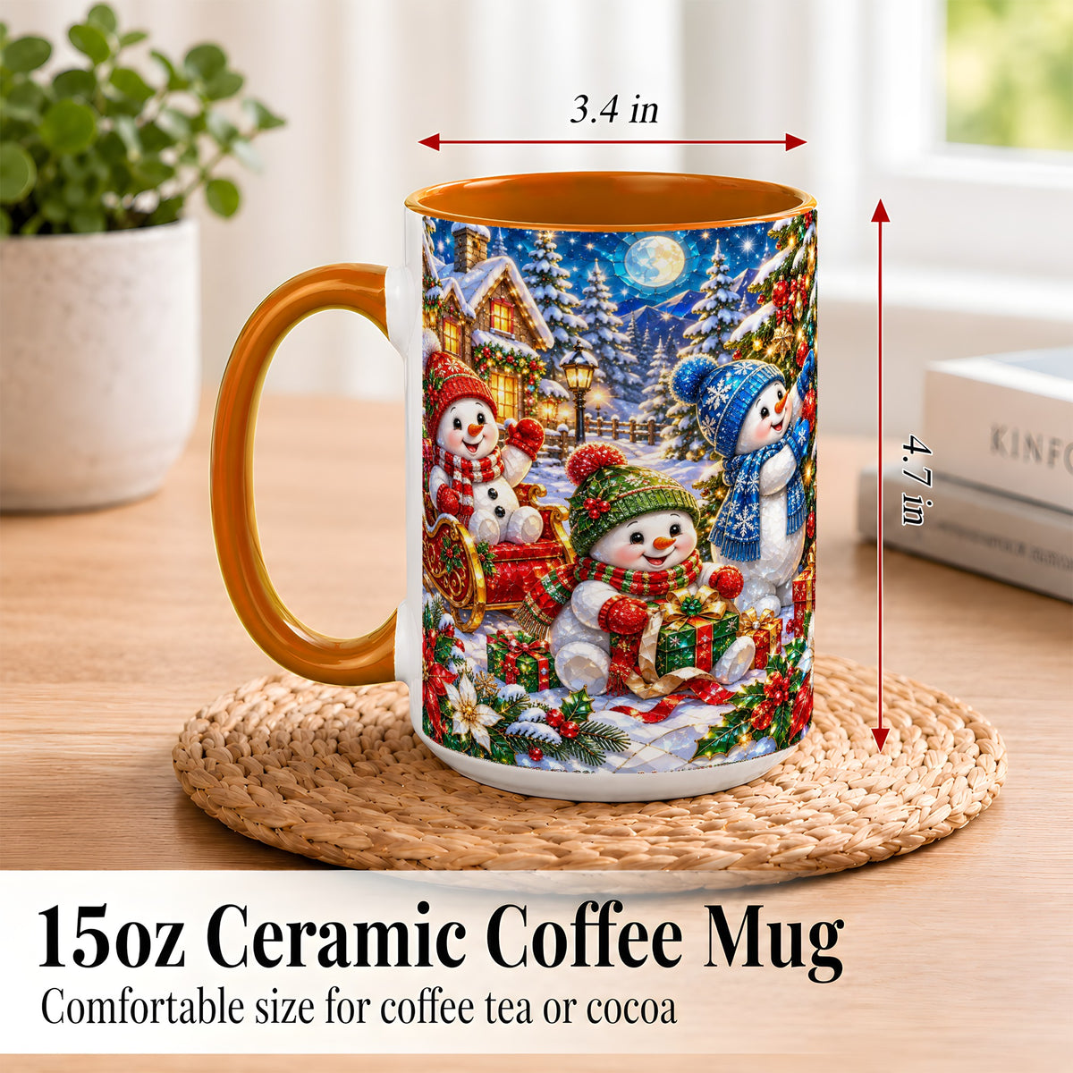 #pl[15oz|Orange] Snowman Family Coffee Mug, Christmas Snowman Mug, Ceramic Cup