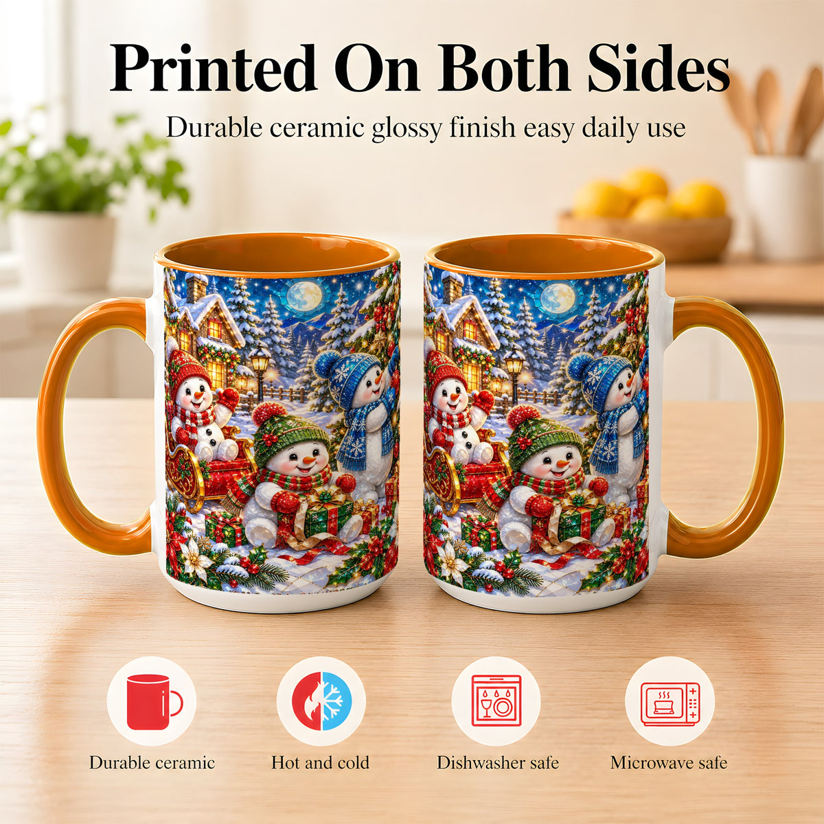 #pl[15oz|Orange] Snowman Family Coffee Mug, Christmas Snowman Mug, Ceramic Cup