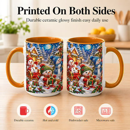 #pl[15oz|Orange] Snowman Family Coffee Mug, Christmas Snowman Mug, Ceramic Cup