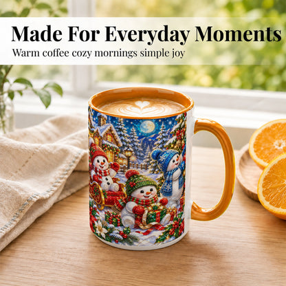 #pl[15oz|Orange] Snowman Family Coffee Mug, Christmas Snowman Mug, Ceramic Cup