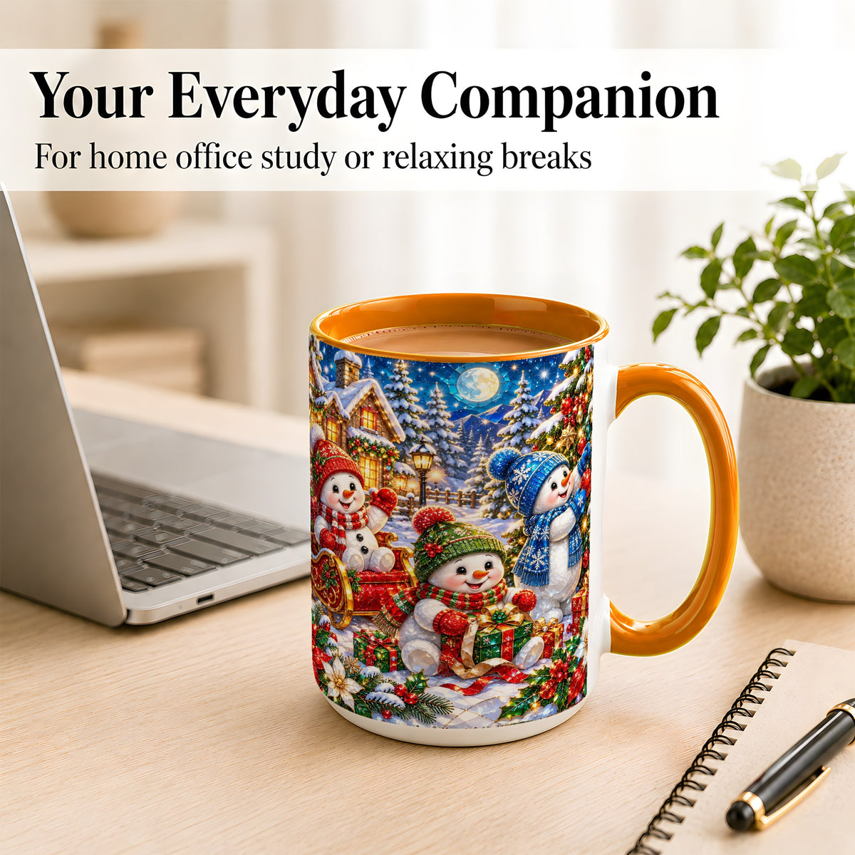 #pl[15oz|Orange] Snowman Family Coffee Mug, Christmas Snowman Mug, Ceramic Cup