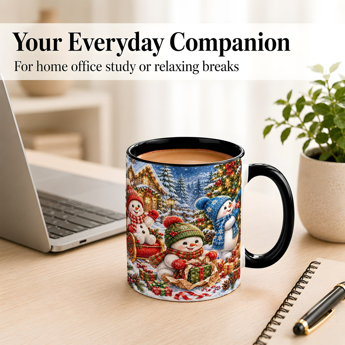 #pl[11oz|Black] Snowman Trio Coffee Mug, Christmas Snowman Mug, Ceramic Cup