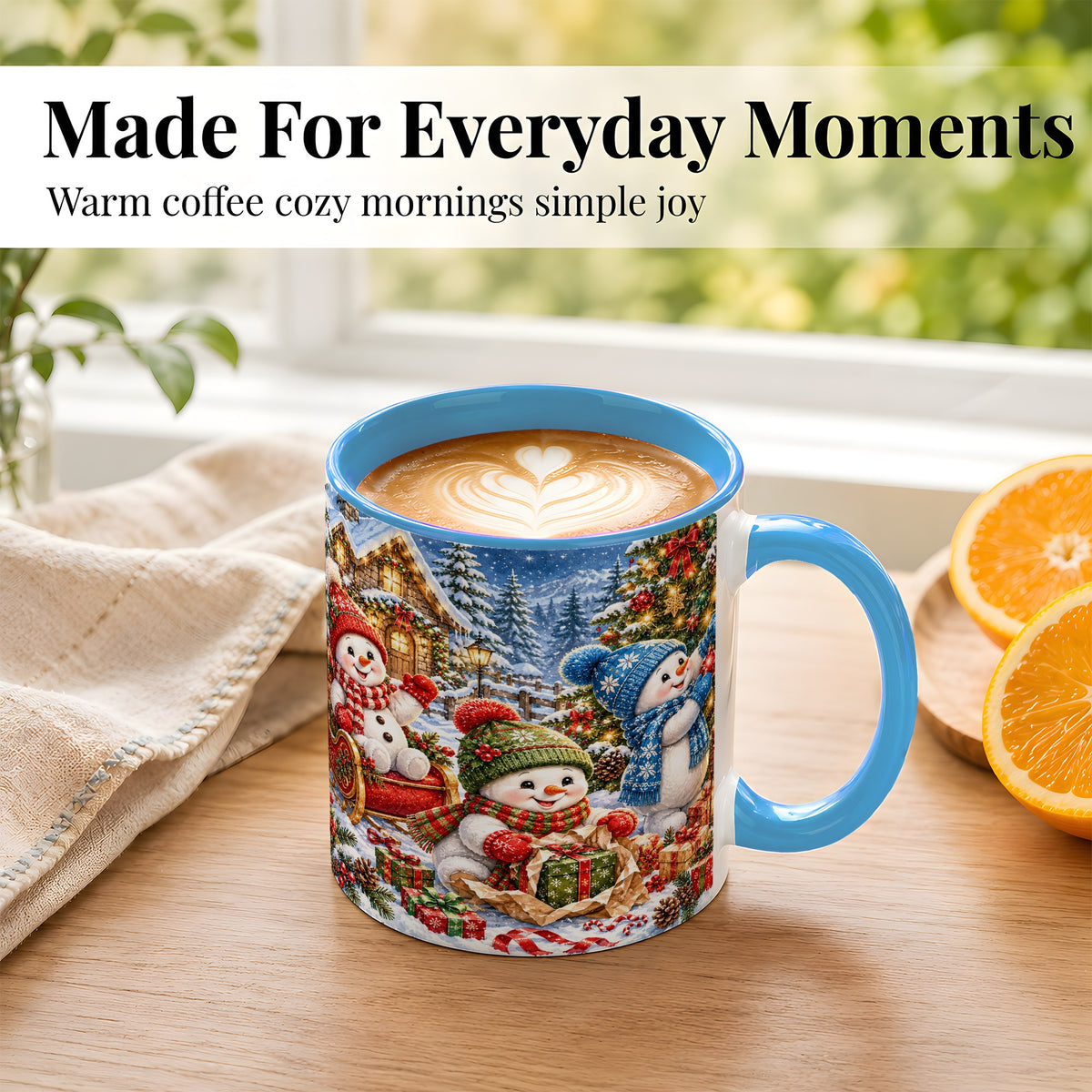 #pl[11oz|Blue] Snowman Trio Coffee Mug, Christmas Snowman Mug, Ceramic Cup
