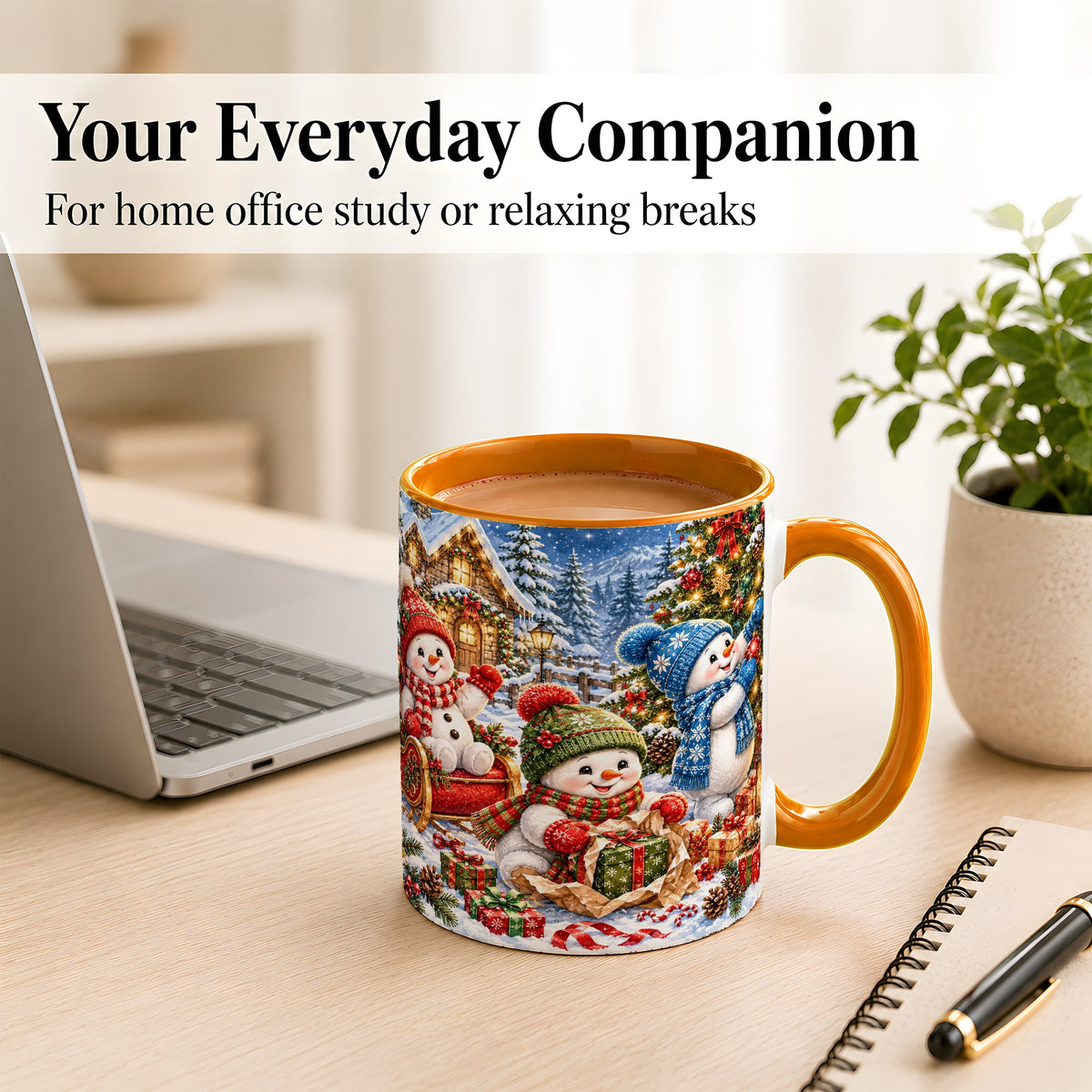 #pl[11oz|Orange] Snowman Trio Coffee Mug, Christmas Snowman Mug, Ceramic Cup