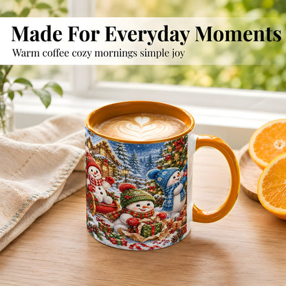 #pl[11oz|Orange] Snowman Trio Coffee Mug, Christmas Snowman Mug, Ceramic Cup