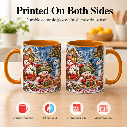 #pl[11oz|Orange] Snowman Trio Coffee Mug, Christmas Snowman Mug, Ceramic Cup