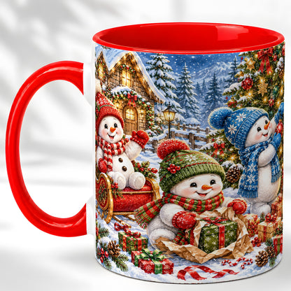 Snowman Trio Coffee Mug, Christmas Snowman Mug, Ceramic Cup