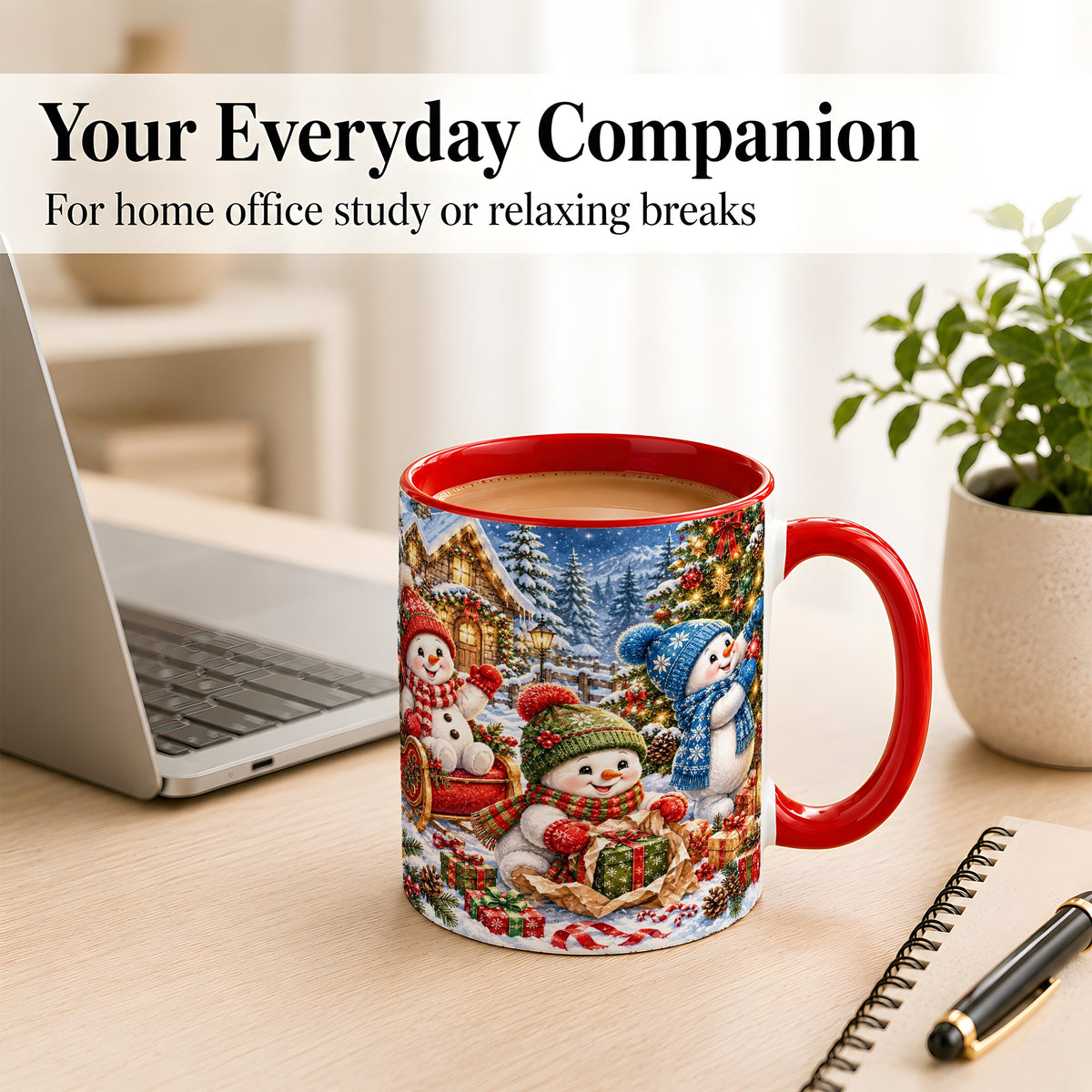 #pl[11oz|Red] Snowman Trio Coffee Mug, Christmas Snowman Mug, Ceramic Cup