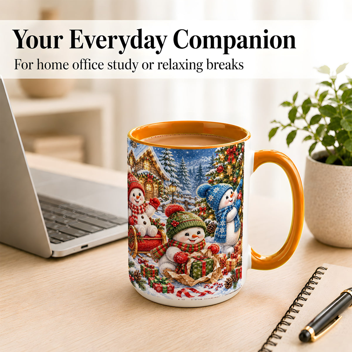 #pl[15oz|Orange] Snowman Trio Coffee Mug, Christmas Snowman Mug, Ceramic Cup