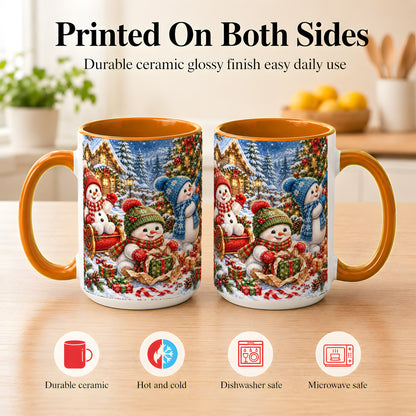 #pl[15oz|Orange] Snowman Trio Coffee Mug, Christmas Snowman Mug, Ceramic Cup