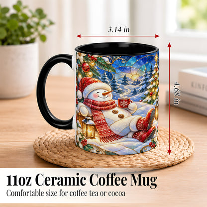 #pl[11oz|Black] Cozy Snowman Coffee Mug, Christmas Snowman Mug, Ceramic Cup