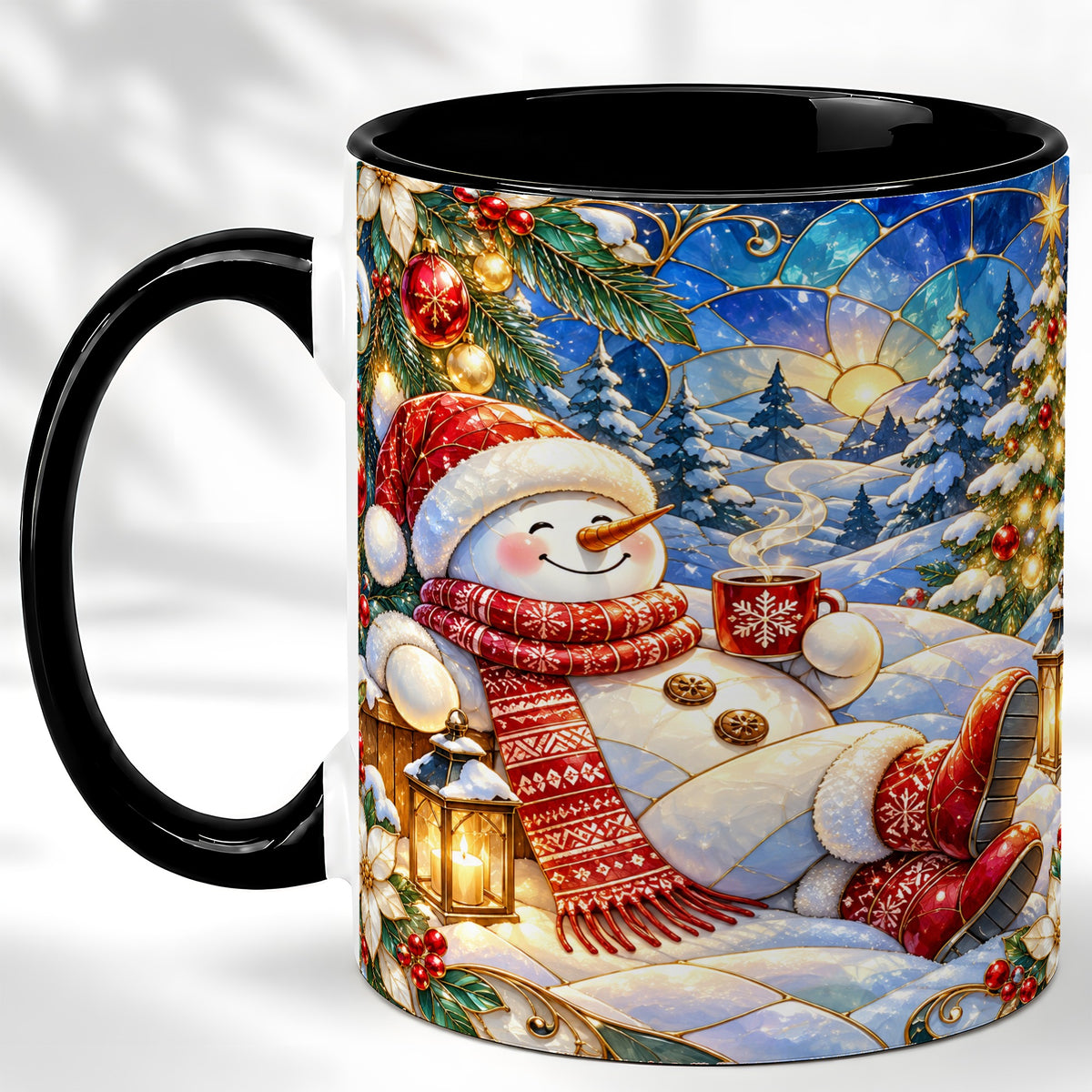 #pl[11oz|Black] Cozy Snowman Coffee Mug, Christmas Snowman Mug, Ceramic Cup
