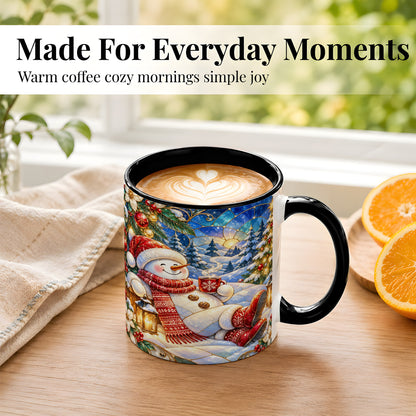 #pl[11oz|Black] Cozy Snowman Coffee Mug, Christmas Snowman Mug, Ceramic Cup