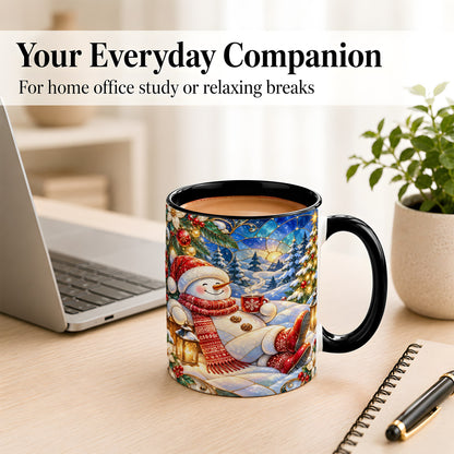 #pl[11oz|Black] Cozy Snowman Coffee Mug, Christmas Snowman Mug, Ceramic Cup