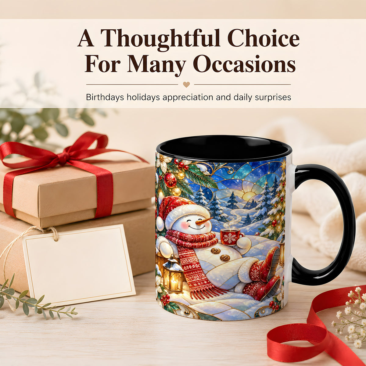 #pl[11oz|Black] Cozy Snowman Coffee Mug, Christmas Snowman Mug, Ceramic Cup
