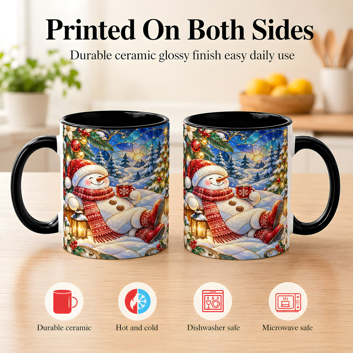 #pl[11oz|Black] Cozy Snowman Coffee Mug, Christmas Snowman Mug, Ceramic Cup
