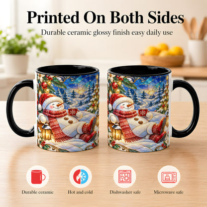 #pl[11oz|Black] Cozy Snowman Coffee Mug, Christmas Snowman Mug, Ceramic Cup