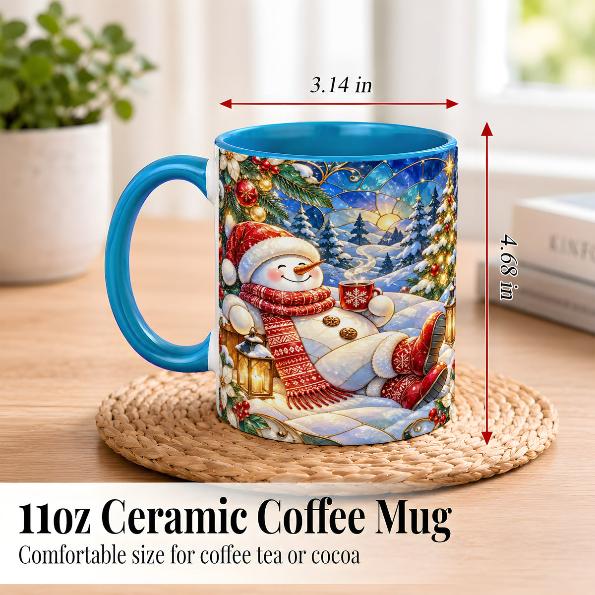 #pl[11oz|Blue] Cozy Snowman Coffee Mug, Christmas Snowman Mug, Ceramic Cup