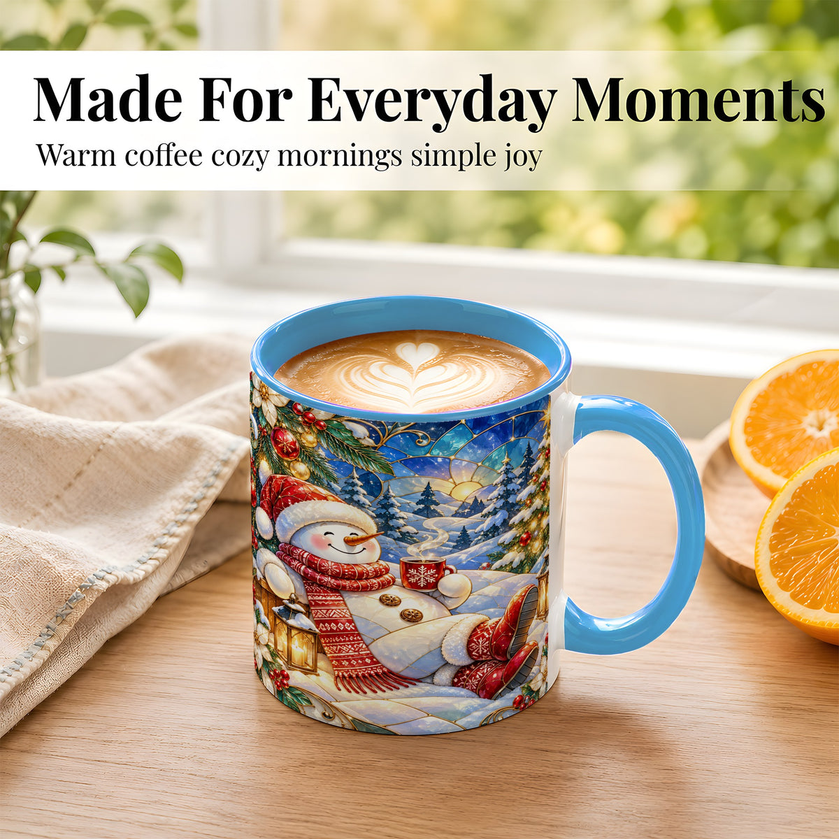 #pl[11oz|Blue] Cozy Snowman Coffee Mug, Christmas Snowman Mug, Ceramic Cup