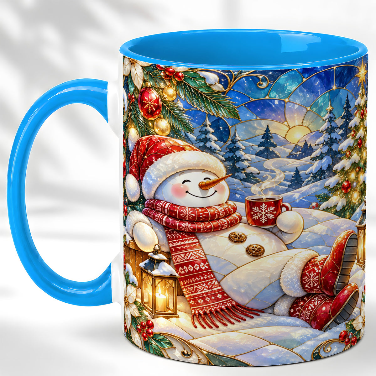 #pl[11oz|Blue] Cozy Snowman Coffee Mug, Christmas Snowman Mug, Ceramic Cup