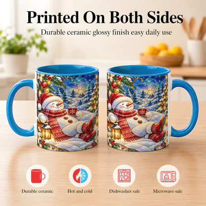 #pl[11oz|Blue] Cozy Snowman Coffee Mug, Christmas Snowman Mug, Ceramic Cup