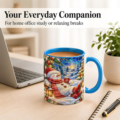 #pl[11oz|Blue] Cozy Snowman Coffee Mug, Christmas Snowman Mug, Ceramic Cup