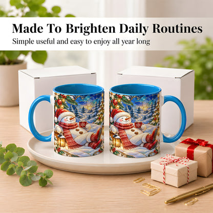 #pl[11oz|Blue] Cozy Snowman Coffee Mug, Christmas Snowman Mug, Ceramic Cup