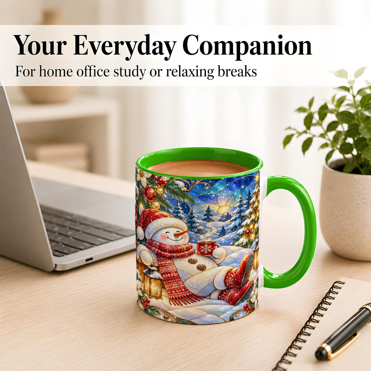 #pl[11oz|Green] Cozy Snowman Coffee Mug, Christmas Snowman Mug, Ceramic Cup