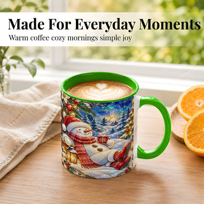 #pl[11oz|Green] Cozy Snowman Coffee Mug, Christmas Snowman Mug, Ceramic Cup