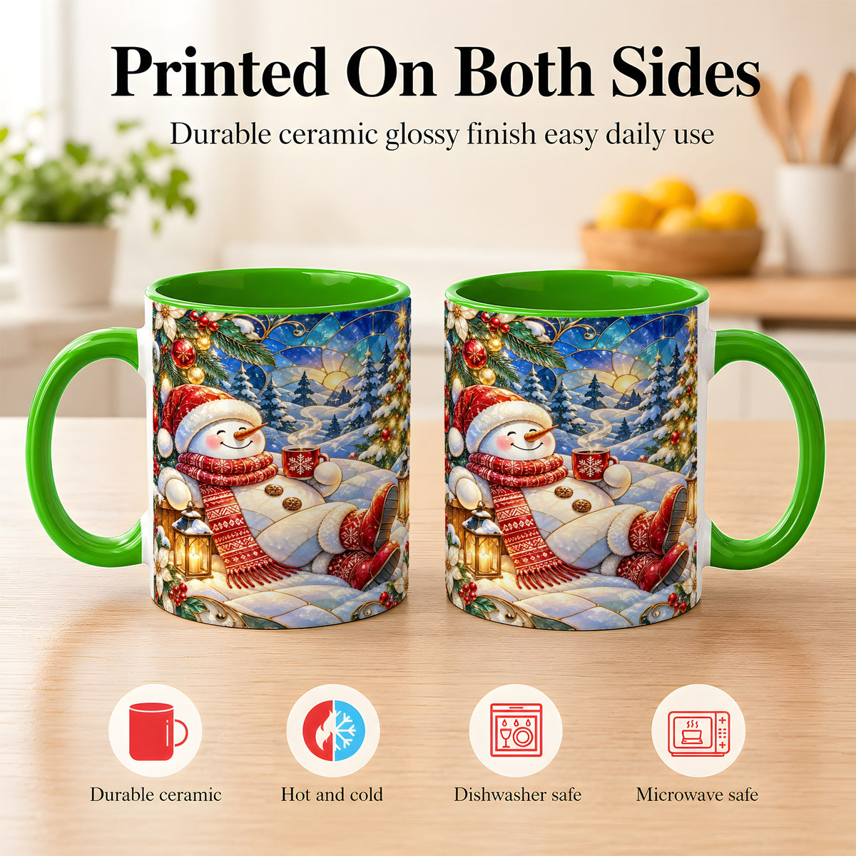 #pl[11oz|Green] Cozy Snowman Coffee Mug, Christmas Snowman Mug, Ceramic Cup