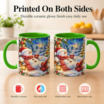 #pl[11oz|Green] Cozy Snowman Coffee Mug, Christmas Snowman Mug, Ceramic Cup