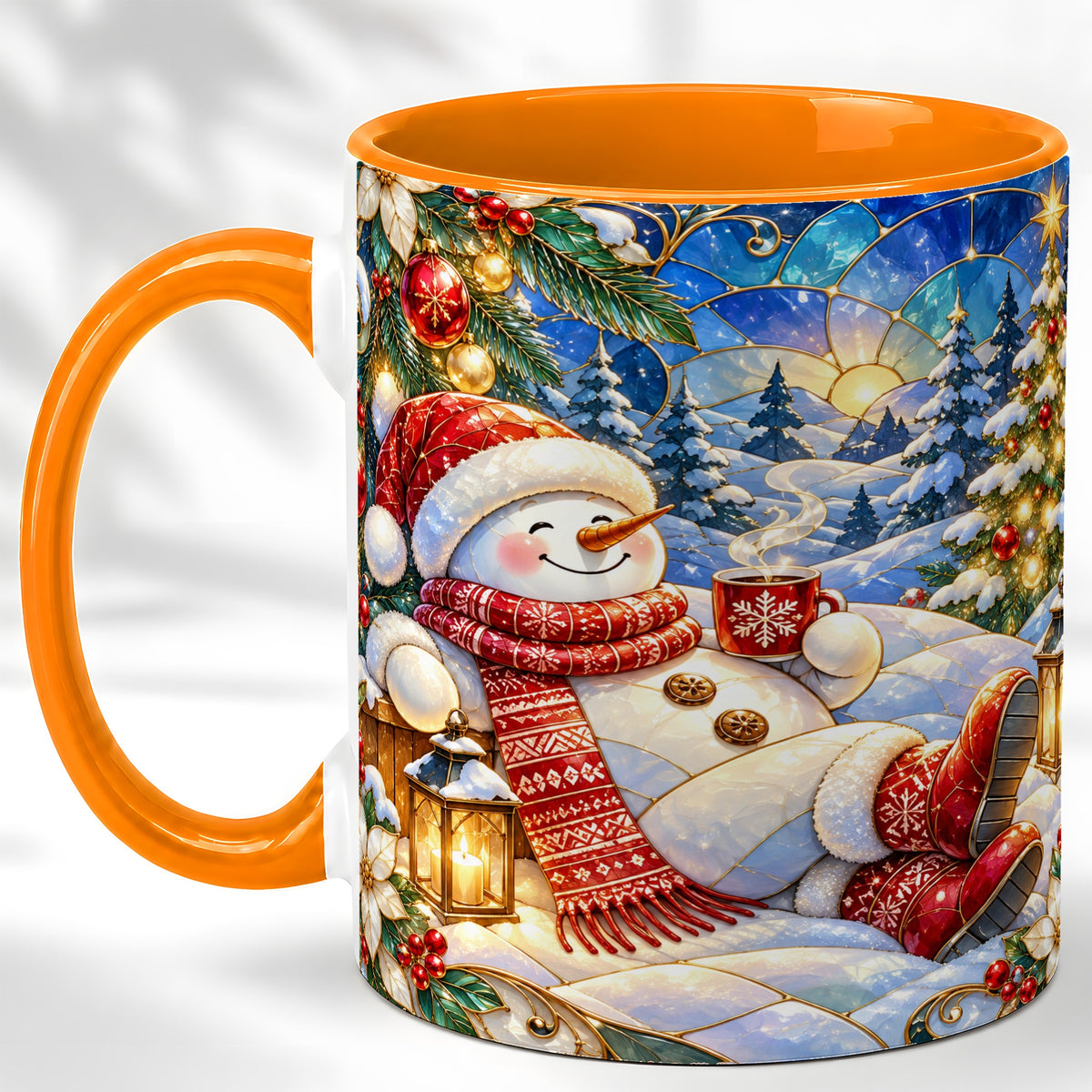 #pl[11oz|Orange] Cozy Snowman Coffee Mug, Christmas Snowman Mug, Ceramic Cup