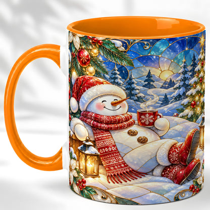 #pl[11oz|Orange] Cozy Snowman Coffee Mug, Christmas Snowman Mug, Ceramic Cup