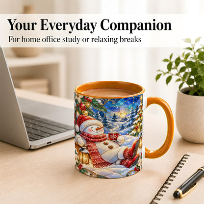 #pl[11oz|Orange] Cozy Snowman Coffee Mug, Christmas Snowman Mug, Ceramic Cup