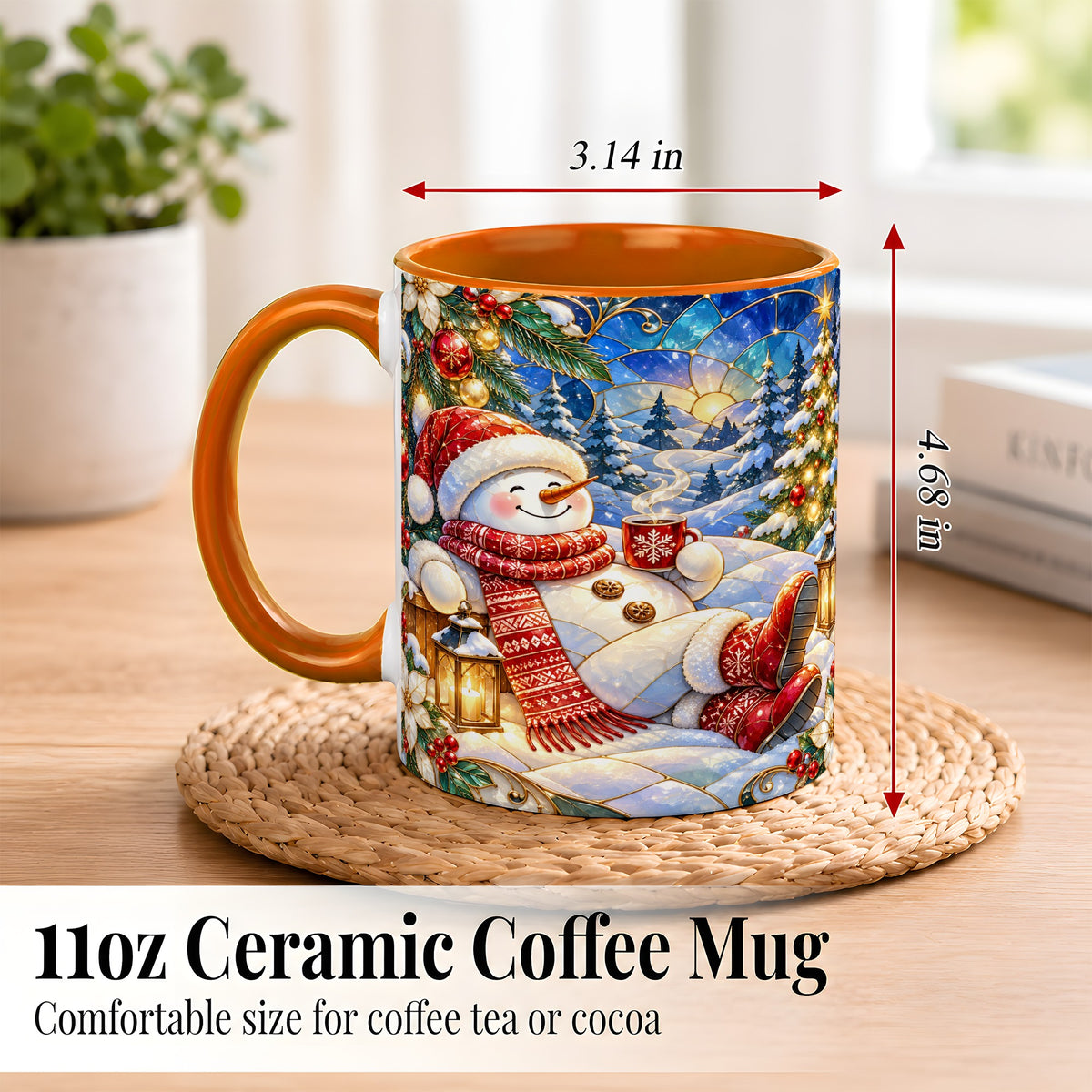 #pl[11oz|Orange] Cozy Snowman Coffee Mug, Christmas Snowman Mug, Ceramic Cup